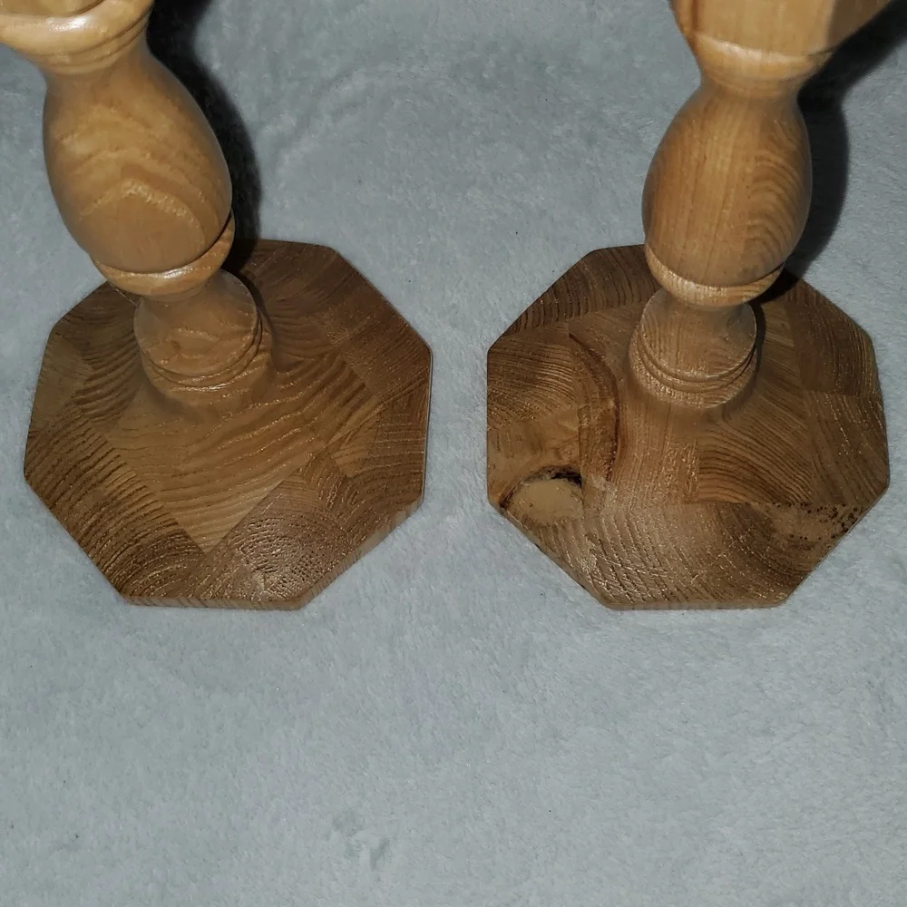 Anthropologie Carved Wood Candle Holders Pair of Two (2) - Picture 3 of 5